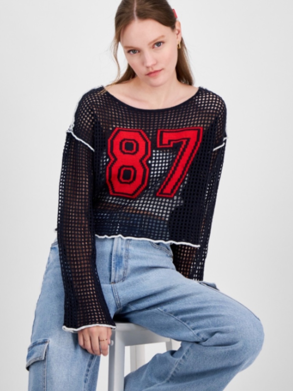 Planet Heart Juniors' Open-Knit Long-Sleeve Novelty Sweater Navy B. SIZE XL NWT